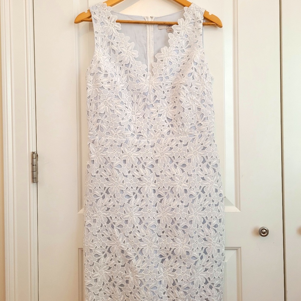 New! Ann Taylor LOFT Floral Sleeveless Lace Shift Dress, Size 6, Eggshell Blue
